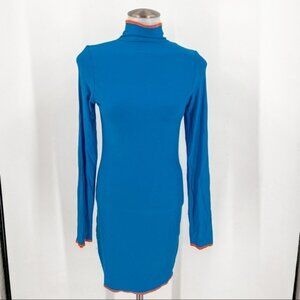 SHEIN Blue turtleneck dress with orange stitching